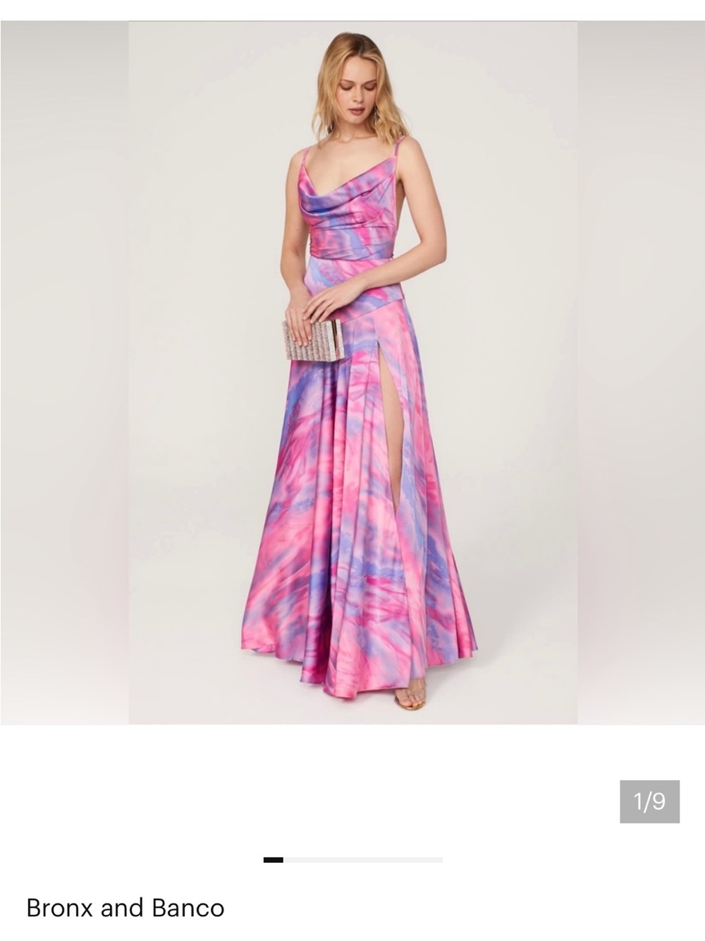 Bronx and Banco Pink & Purple Satin Cowl Neck Maxi Gown